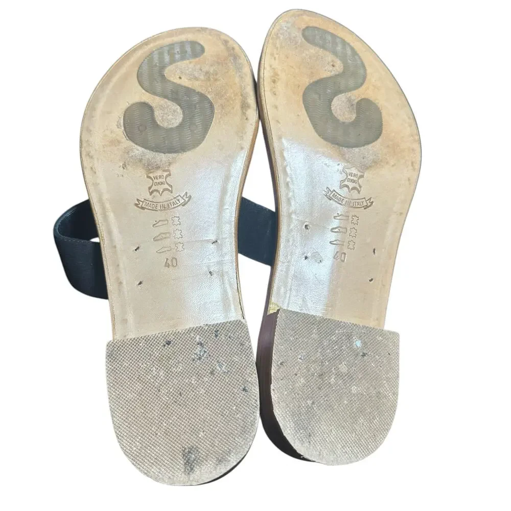 Mastro Positaro Spain Black Thong Leather Sandals sz 40 US 9 Slip-On short heel